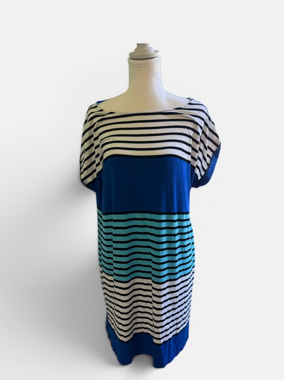 Tommy Bahama Blue, Aqua & White Striped Short Sleeve Dress XL